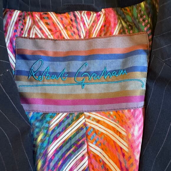 Robert Graham Navy Blue Pinstripe Mens Blazer Size Large EUC Sport Coat Preppy - Picture 5 of 13